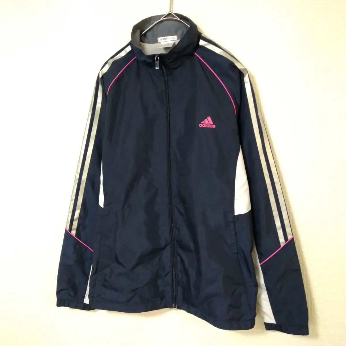 アディダス adidas ナイロンジャケット レディースL 美品 ネイビー色 