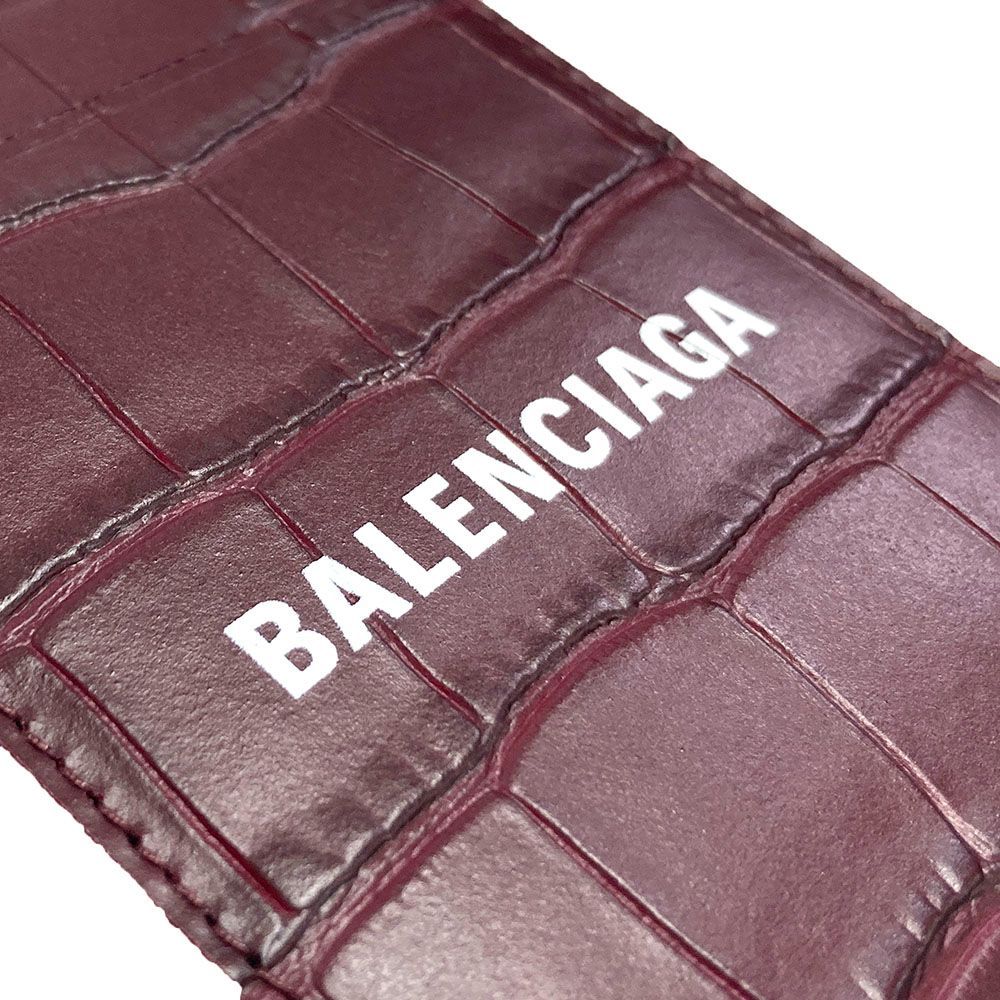 バレンシアガ 715461 1 ROP 3 6590 ネックストラップ付き カードホルダー カードケース パスケース クロコ型押し ユニセックス