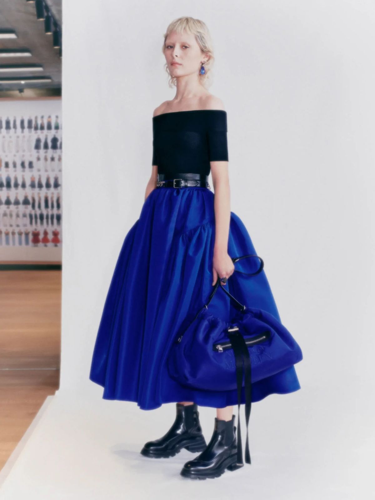 ALEXANDER McQUEEN 2021コレクション品 ギャザーミディスカート ロイヤルブルー ボリューム フ