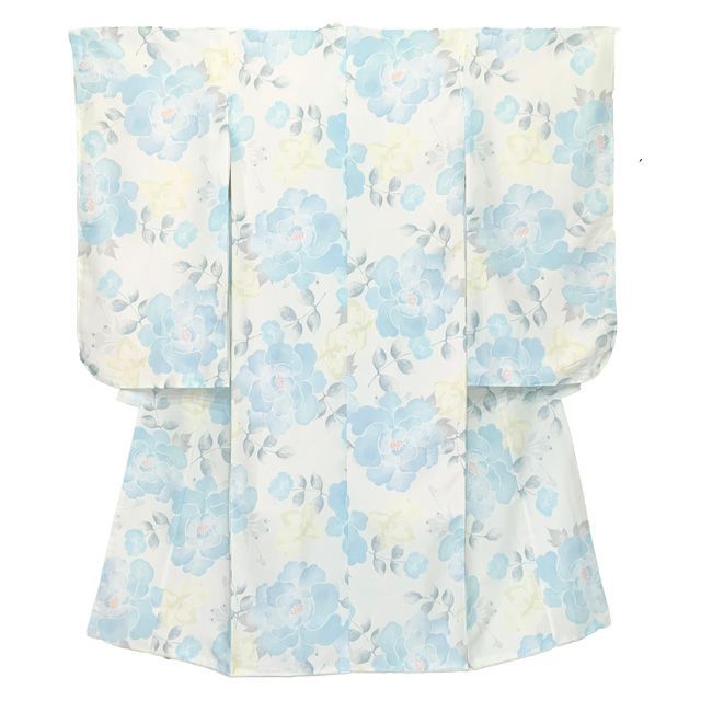 七五三 着物 女の子 セット 総柄の女の子用 子供着物 結び帯コーデセット 合繊 白系 薄青芍薬 T7K-2547d103KAZ