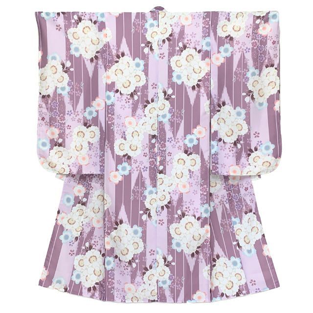 七五三 着物 女の子 セット 総柄の女の子用 子供着物 結び帯コーデセット 合繊 薄紫系 矢羽に桜 T7K-2549d105MM