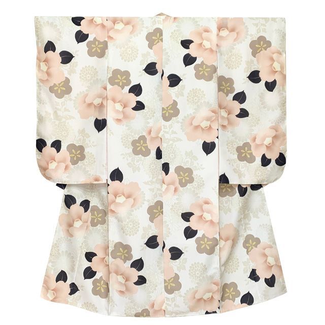 七五三 着物 女の子 セット 総柄の女の子用 子供着物 結び帯コーデセット 合繊 生成り系 ピンク椿 薄茶菊 T7K-2552d106RR