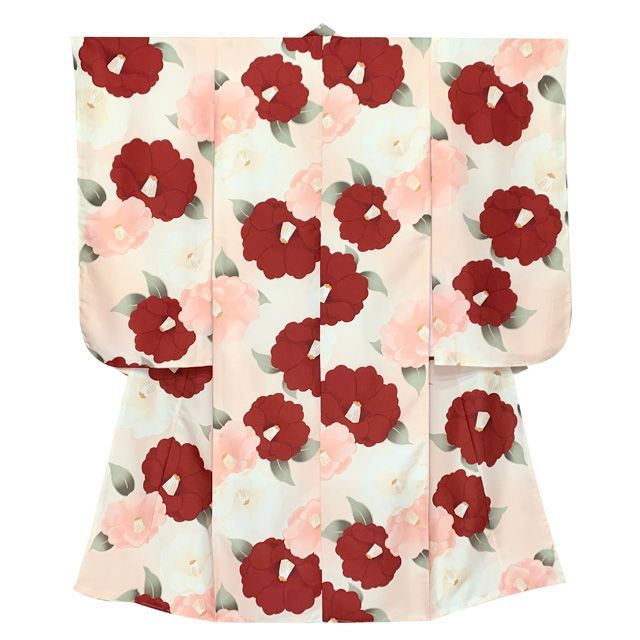 七五三 7歳 女の子用 小紋柄 四つ身の着物と結び帯 他 フルセット ピーチスキンベージュ系 椿 T7K-2553f991KSR