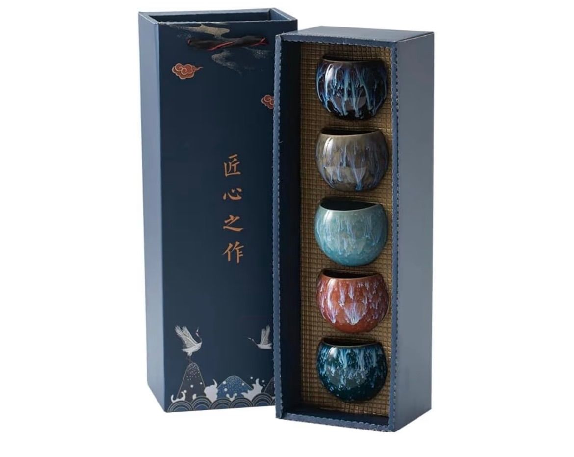 Brfveob ティーセット品茗杯 湯呑み 5客セット 陶瓷茶具 おしゃれ 窯変茶器茶碗 湯呑みセット 来客用 茶器セット 和風急須 セット ティーポット 贈り物にも 高級 陶器湯呑みセット