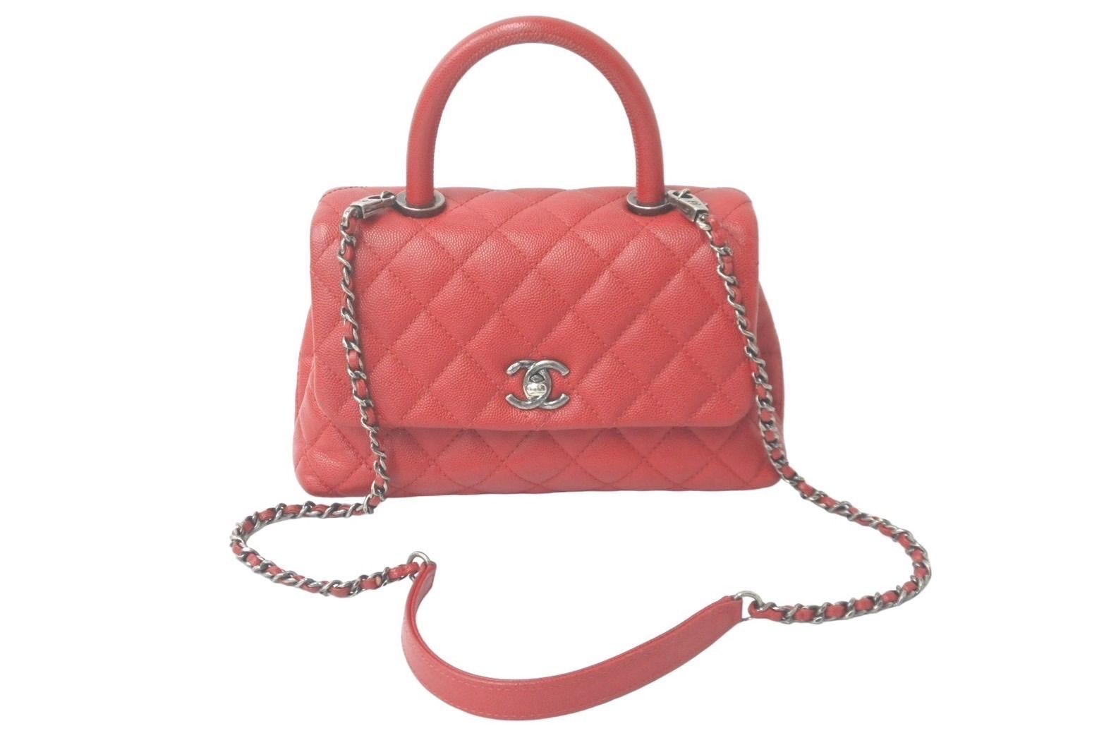 新品同様 CHANEL シャネル マトラッセ ココトップハンドル ハンドバッグ チェーンショルダー バッグ A92990 レッド  中古 61228
