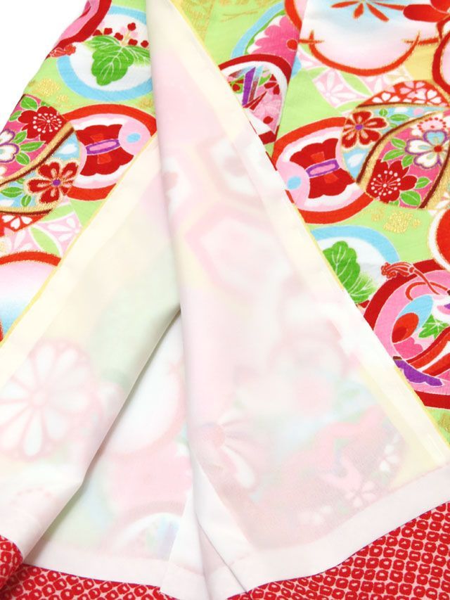 七五三 着物 7歳 フルセット 式部浪漫 ブランド 小紋柄の着物 結び帯セット 合繊 黄色 梅 SR 7 pk 1908 d 102 ZZ