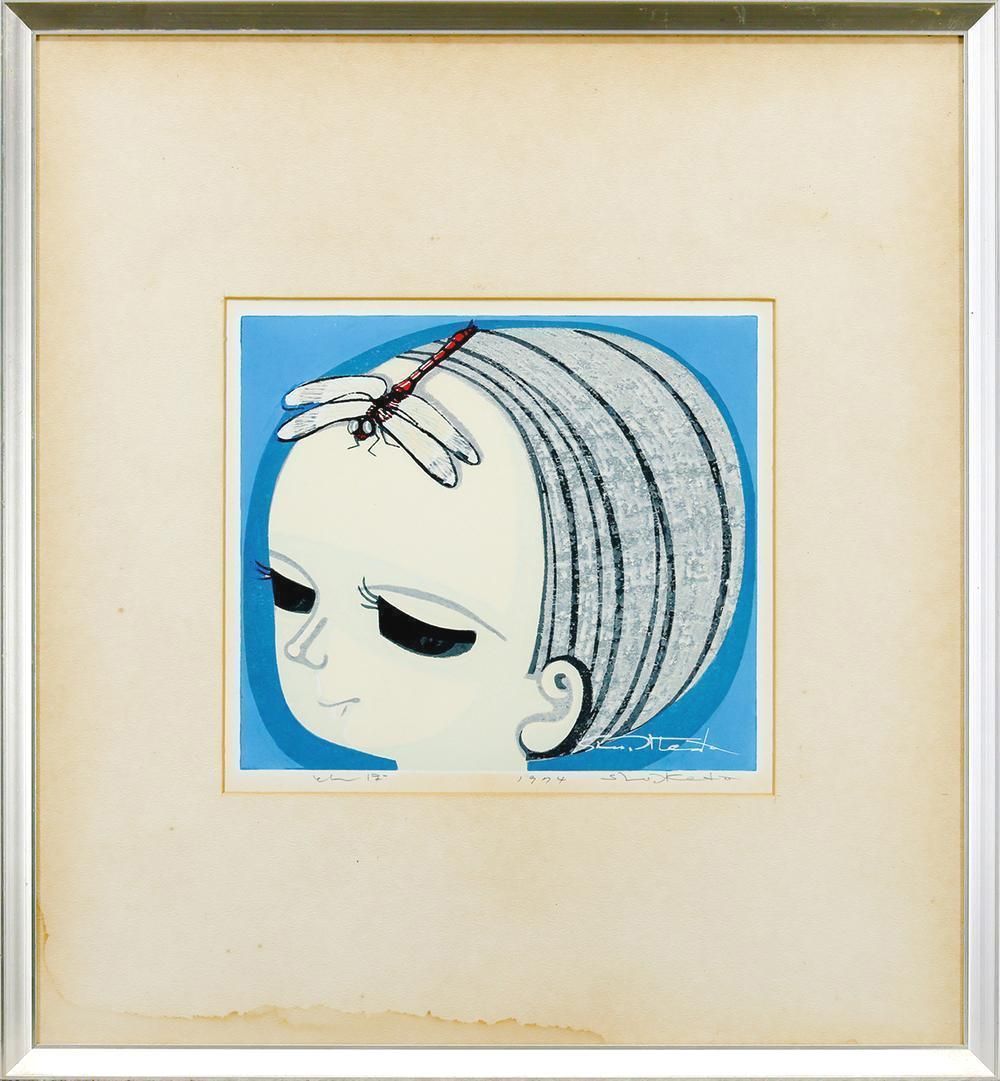 真作】【WISH】池田修三「とんぼ」木版画 1974年作 直筆サイン 〇人気