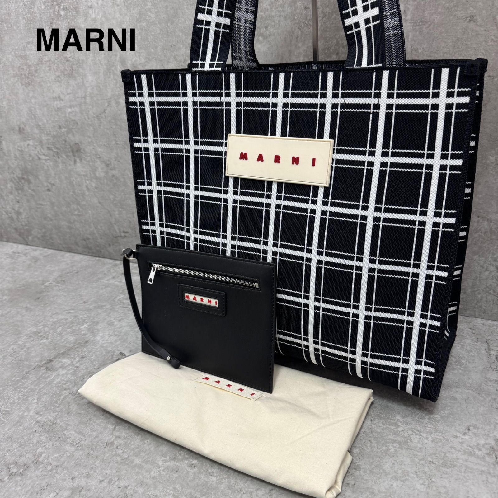 美品】MARNI SHOPPING MEDIUM マルニ トートバッグ ブラック チェック 