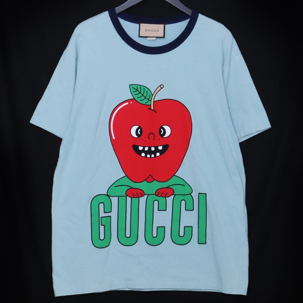 GUCCI アップル コットンジャージ Tシャツ Sサイズ ブルー 70349 XJET2