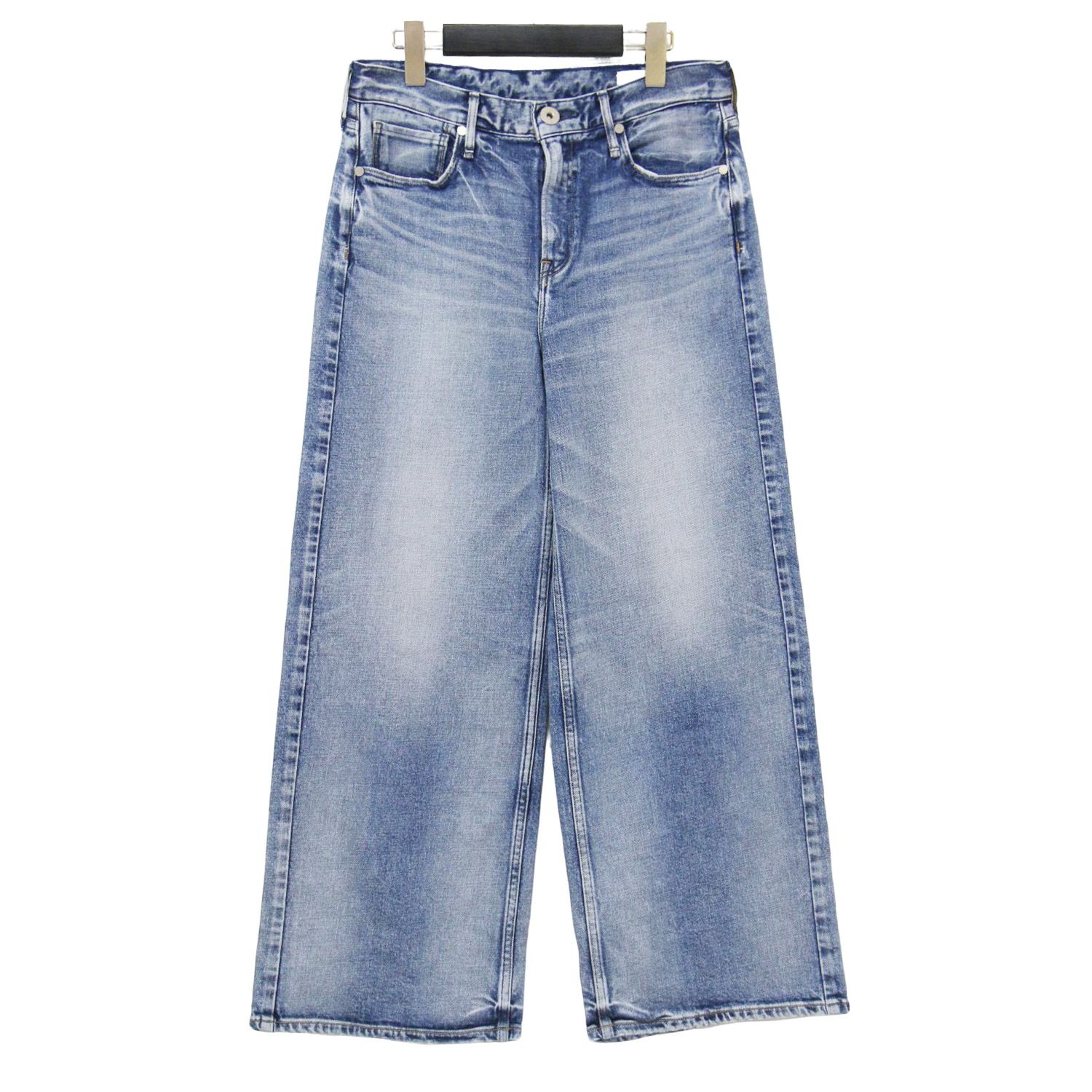 upper hights アッパー ハイツ パンツ ブルー サイズ 24 M 21春夏 ワイド デニムパンツ THE ROBIN ブーツカット 5ポケット ダメージ加工 ストレッチ コットン ボトムス レディース