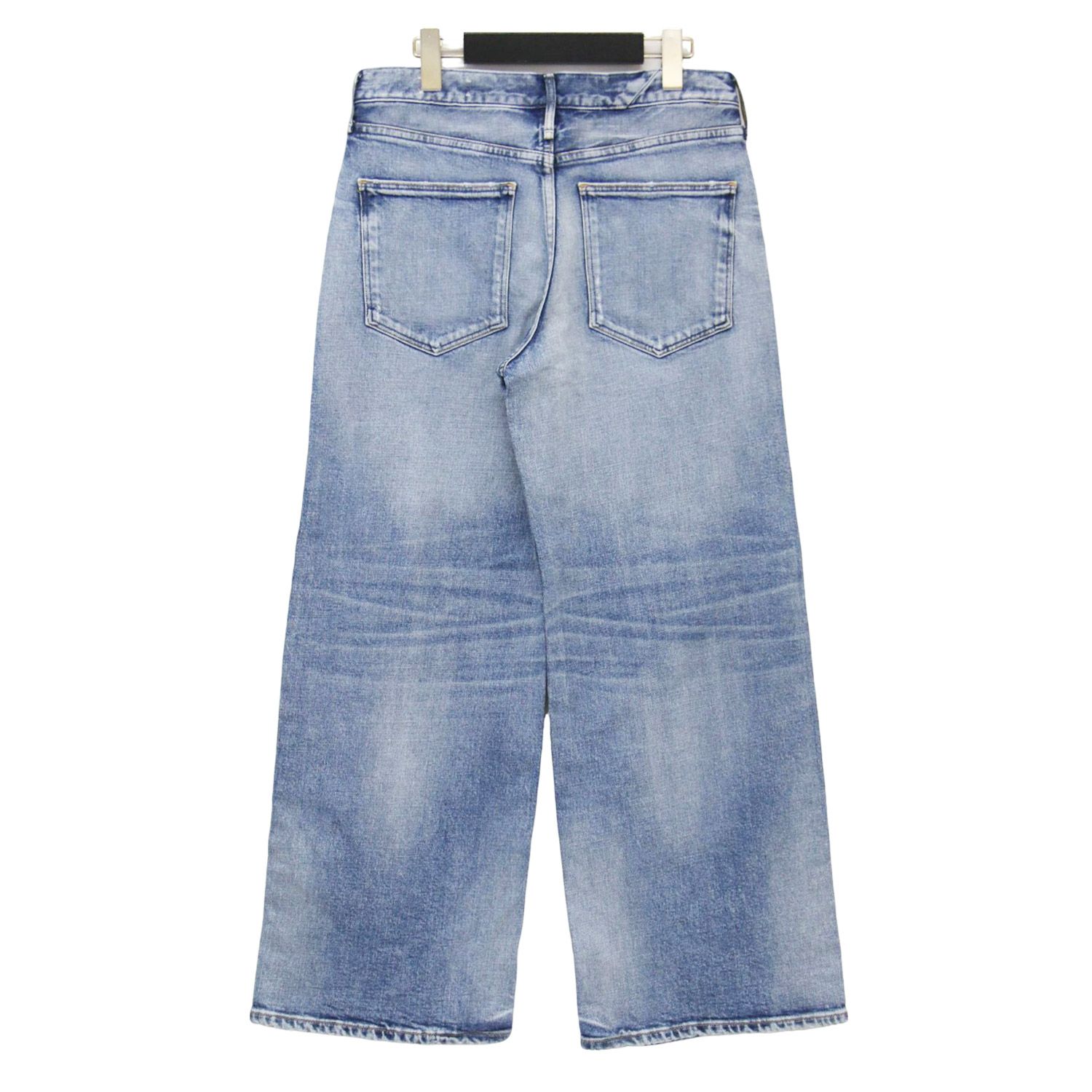 upper hights アッパー ハイツ パンツ ブルー サイズ 24 M | 21春夏 ワイド デニムパンツ | THE ROBIN | ブーツカット 5ポケット ダメージ加工 ストレッチ コットン | 日本製 | ボトムス レディース