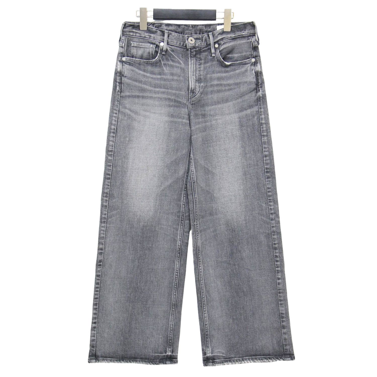 upper hights アッパー ハイツ パンツ ブラック 黒 サイズ 23 S | ワイド デニムパンツ | THE ROBIN | ブーツカット 5ポケット ダメージ加工 ストレッチ コットン | ボトムス ジーンズ ジーパン レディース