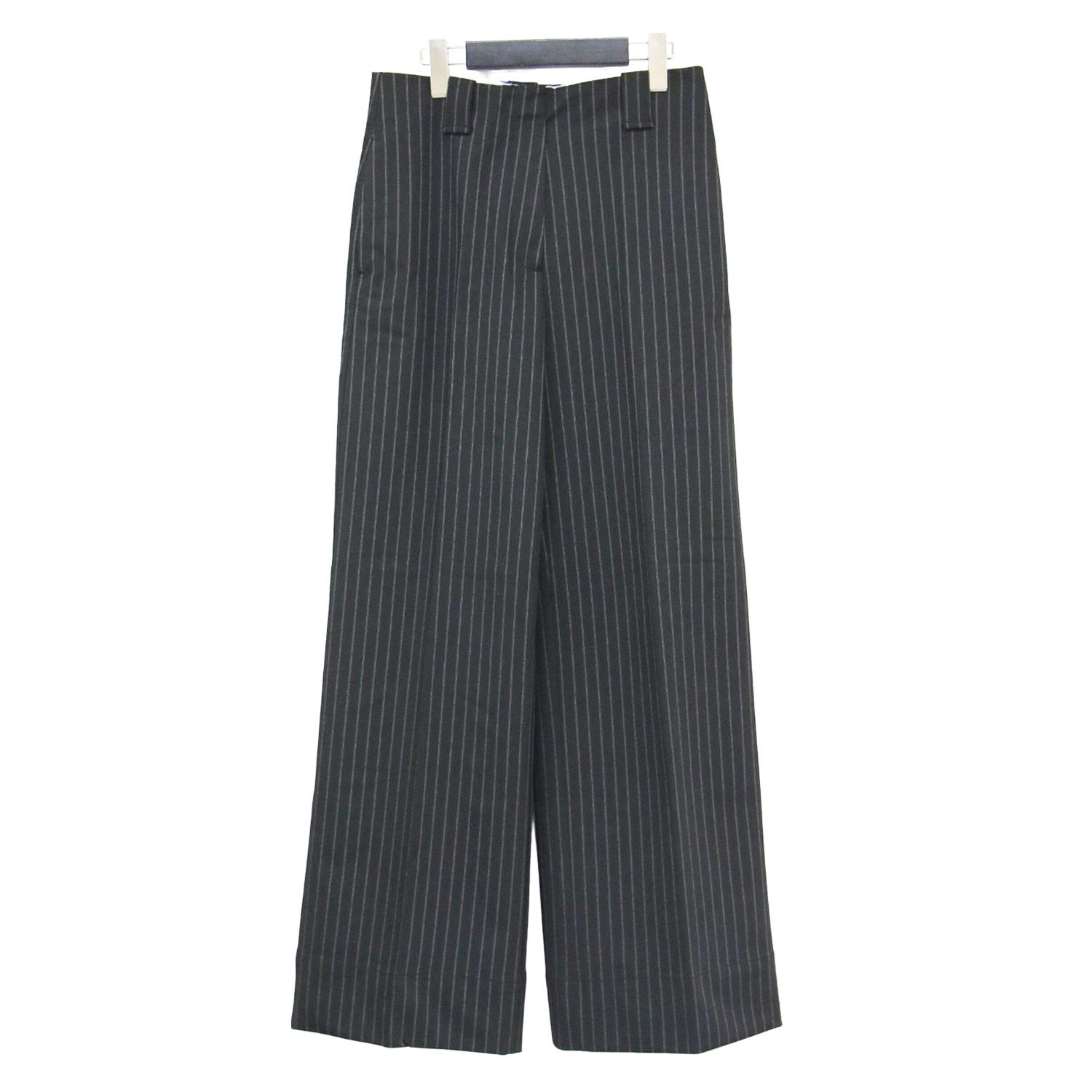 GANNI ガニー パンツ ブラック 黒 サイズ 34 XS | 23秋冬 ストライプ ハイウエスト ワイド パンツ | Stretch Stripe Wide High-waisted Pants | ストレッチ素材 レディース