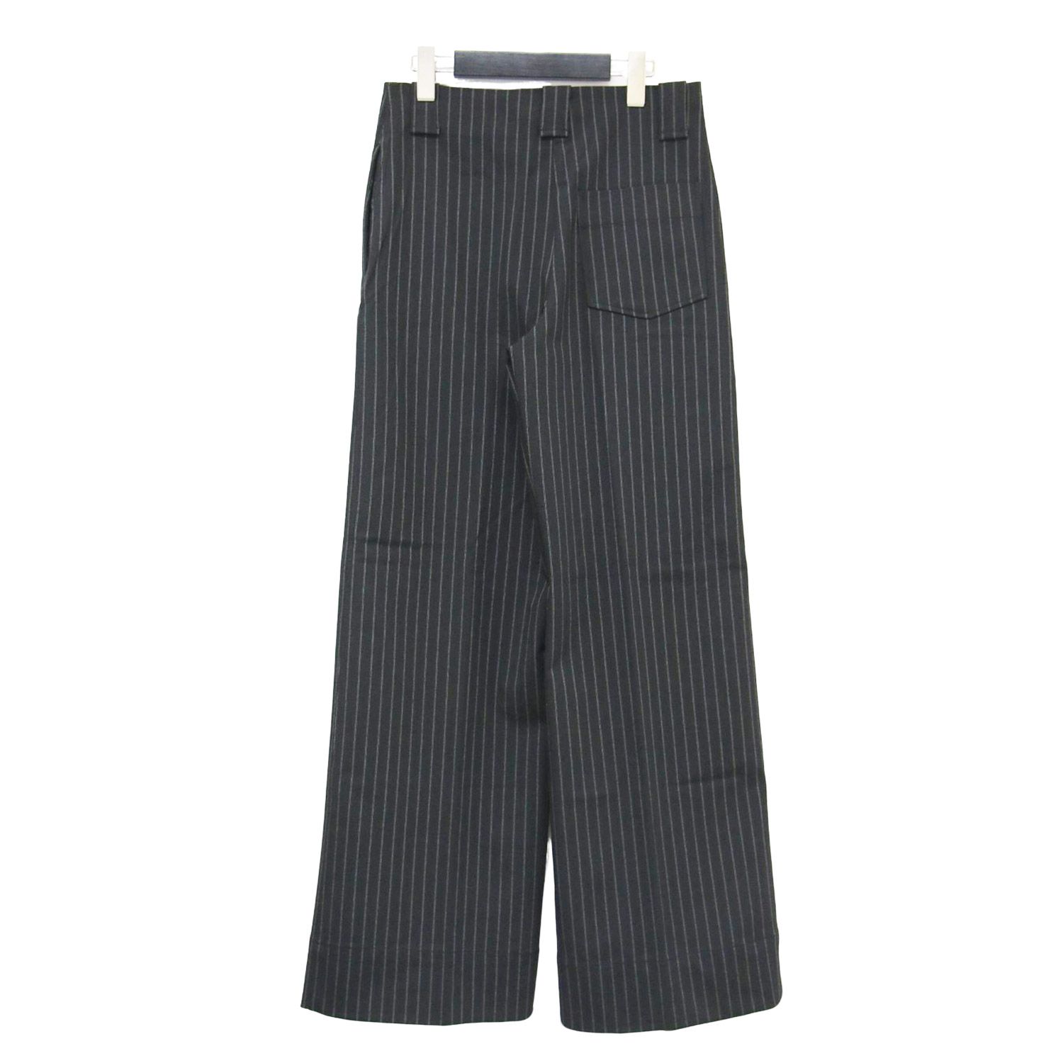 GANNI ガニー パンツ ブラック 黒 サイズ 34 XS | 23秋冬 ストライプ ハイウエスト ワイド パンツ | Stretch Stripe Wide High-waisted Pants | ストレッチ素材 レディース