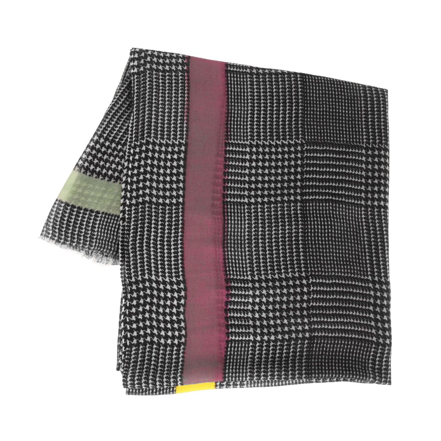 Faliero Sarti ファリエロサルティ スカーフ グレー系 グレンチェック ウール スカーフ Fluo wool scarf ストール 大判 配色 ライン フリンジ イタリア製 ブランド レディース