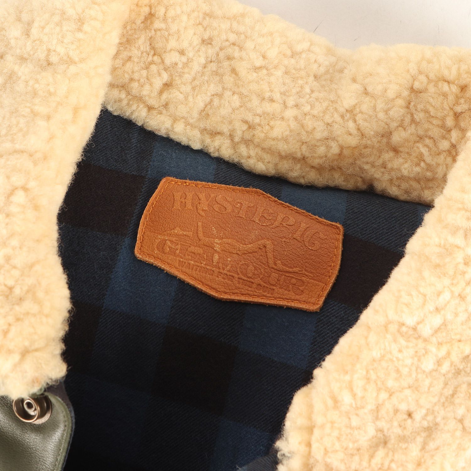 HYSTERIC GLAMOUR ヒステリックグラマー ベスト カーキ ブルーチェック サイズ L | 襟ムートン カウレザー ヨーク ナイロン ダウンベスト | 0294AV03 | アウター ジャケット 上着 メンズ KANDAIZUMI_COM