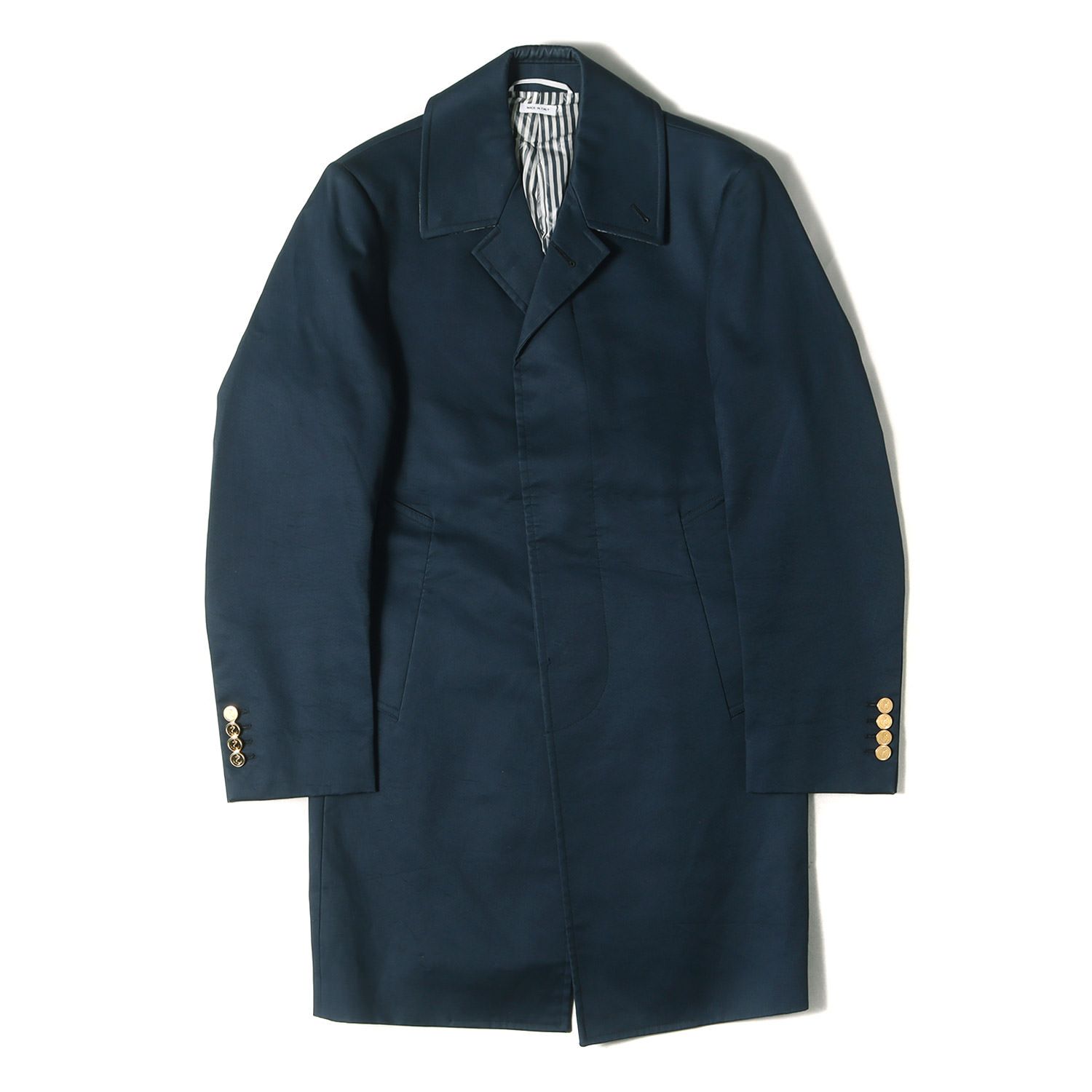 THOM BROWNE トムブラウン コート ネイビー 紺 サイズ 00 | グログランテープ付き 金ボタン マッキントッシュ バルカラー オーバーコート | MOC001A 00249415 | イタリア製 | アウター ジャケット 上着 メンズ