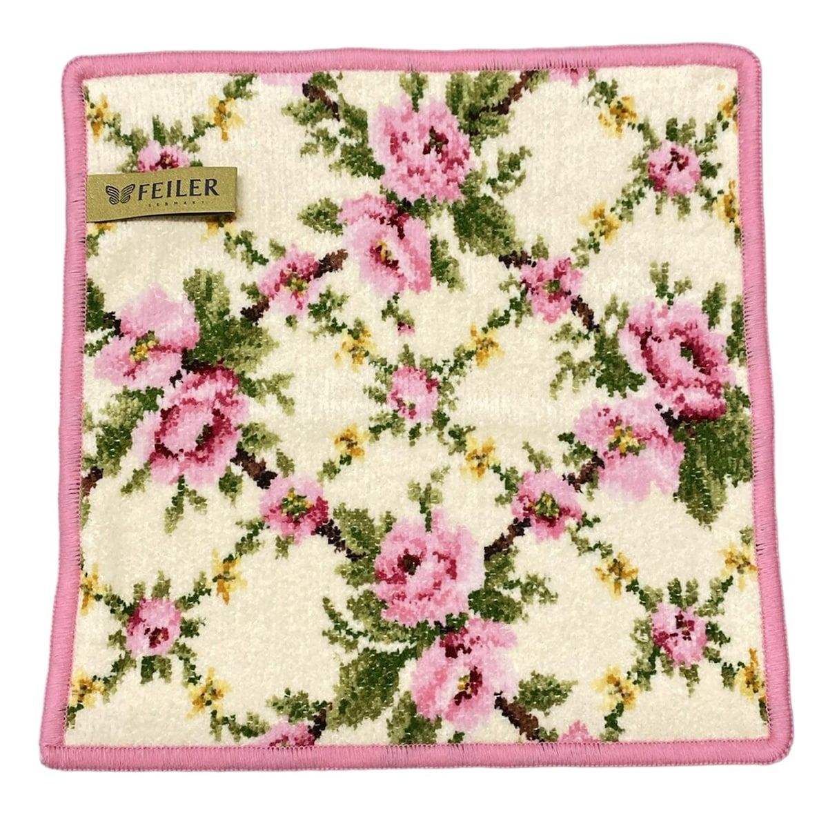 FEILER フェイラー 小物 - アイボリー×ライトピンク×マルチ ハンドタオル|花柄|チェック柄 コットン