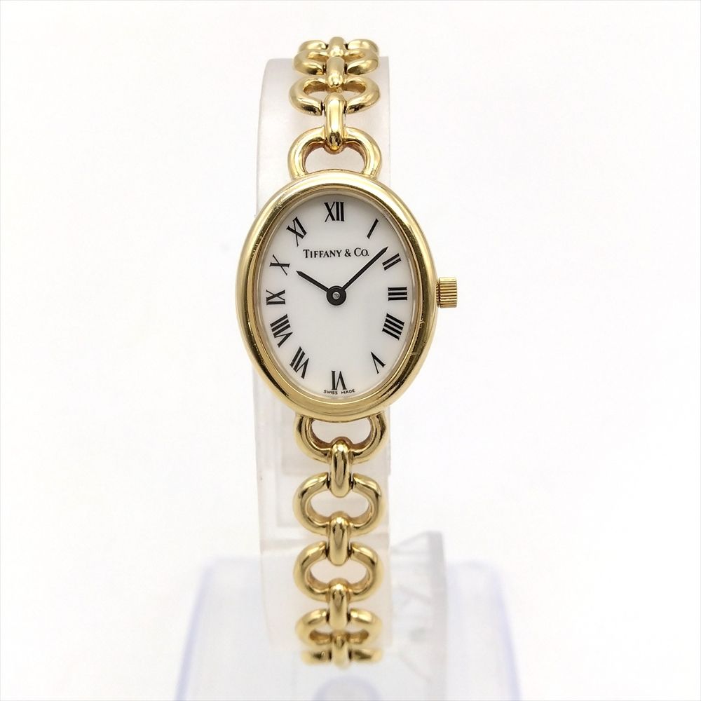 ティファニー Tiffany-Co. オーバルクラシック 腕時計 ホワイト文字盤 585 イエローゴールド レディース