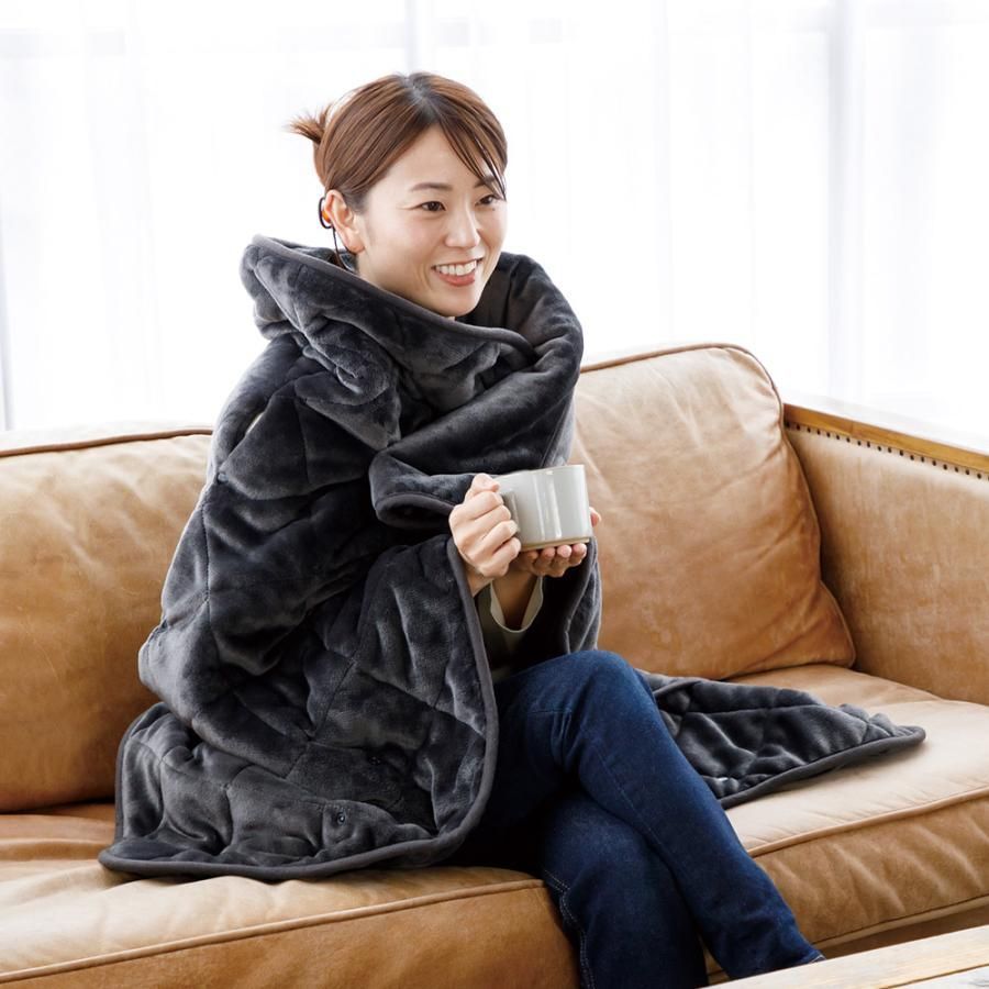 電気ブランケット モコポカ 着る電気毛布 1台5役 電気ひざ掛け フランネル 着る毛布 丸洗い CNET CDMP307GY