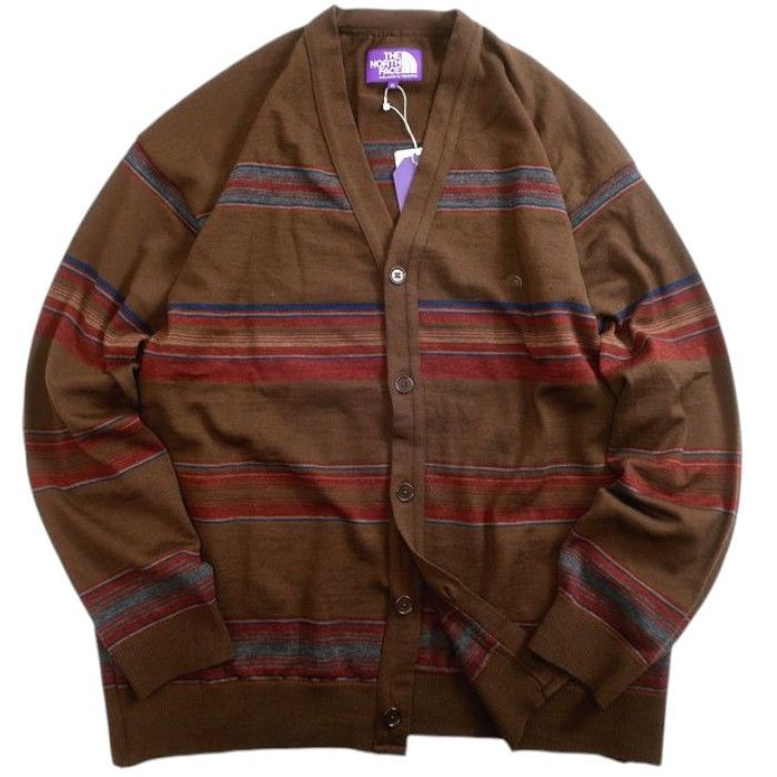 ノースフェイス パープルレーベル ナナミカ 日本製 Merino Field Striped Cardigan メリノウール ストライプ カーディガン ブルゾン NT6356N 定価2.9万 ブラウン ▲089 40229k03
