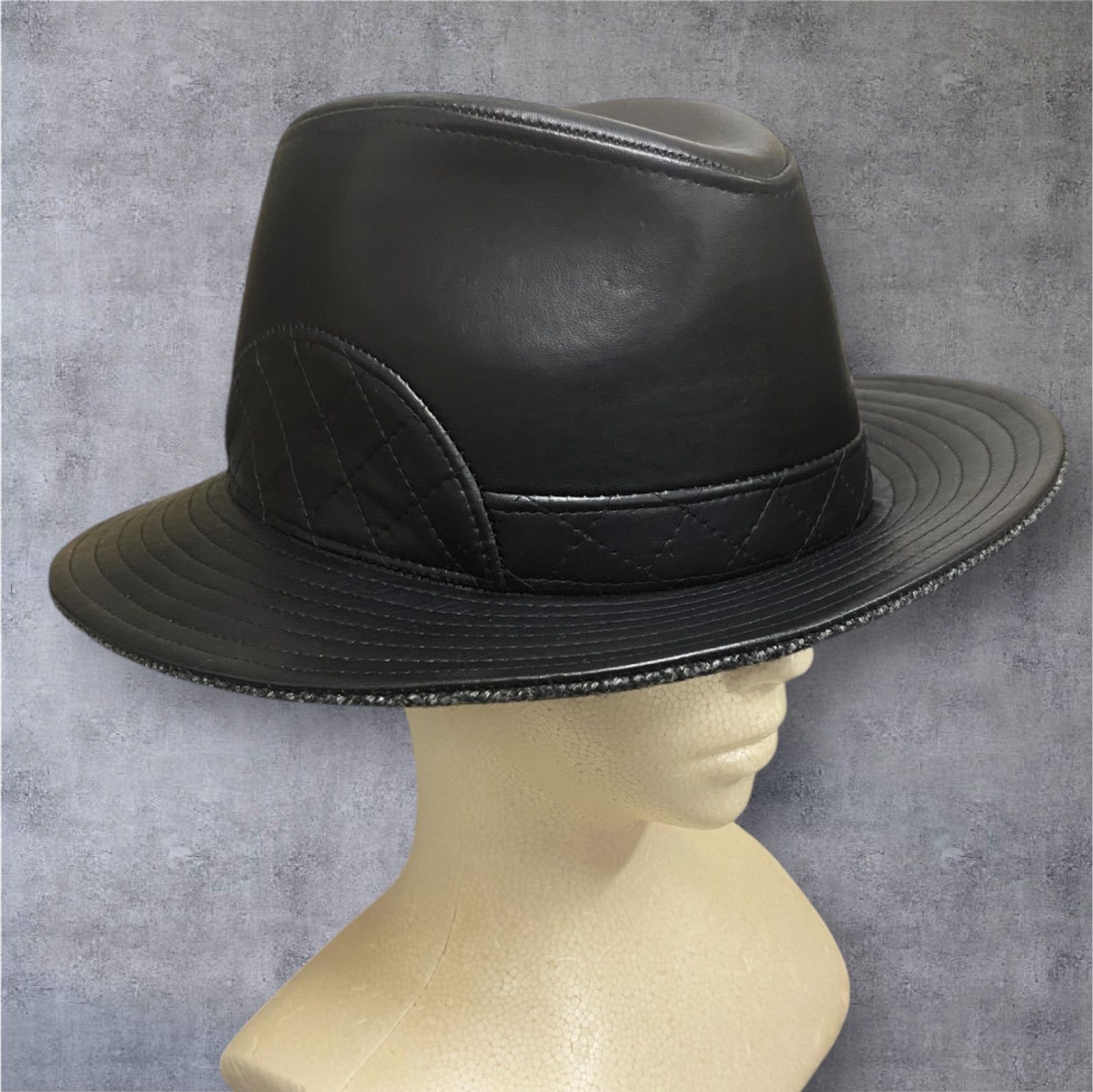 ポーランド製 KASZKIET カシュケット パテッドレザーハット メンズファッション 帽子 ハット ブラック タグあり