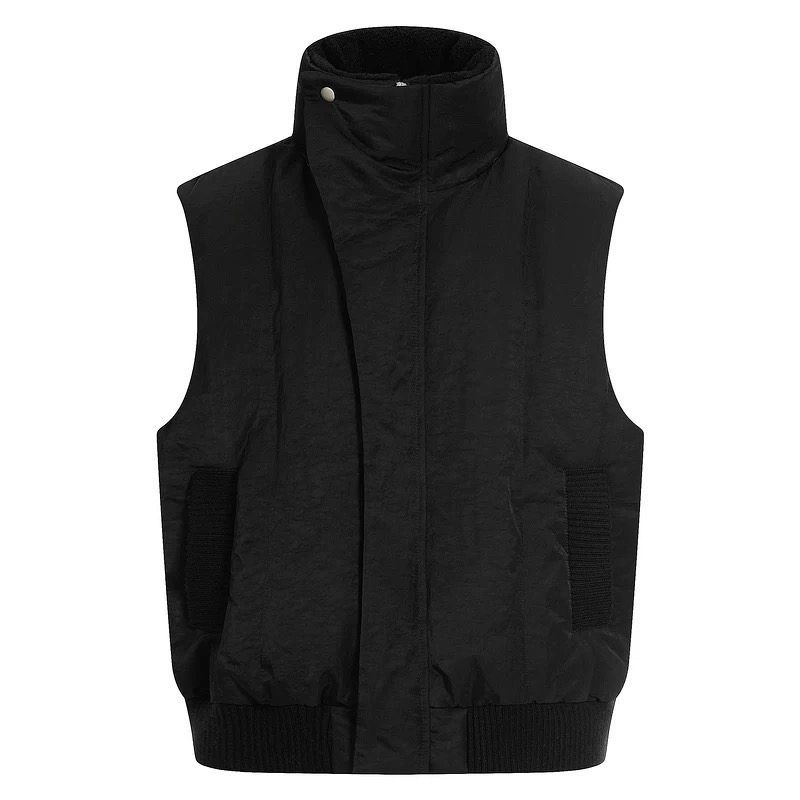 ♥ h 美式ヴィンテージ風 シンプル無地 中綿ベスト 男女兼用 | 立ち襟デザイン | 厚手 | 冬用ストリート
