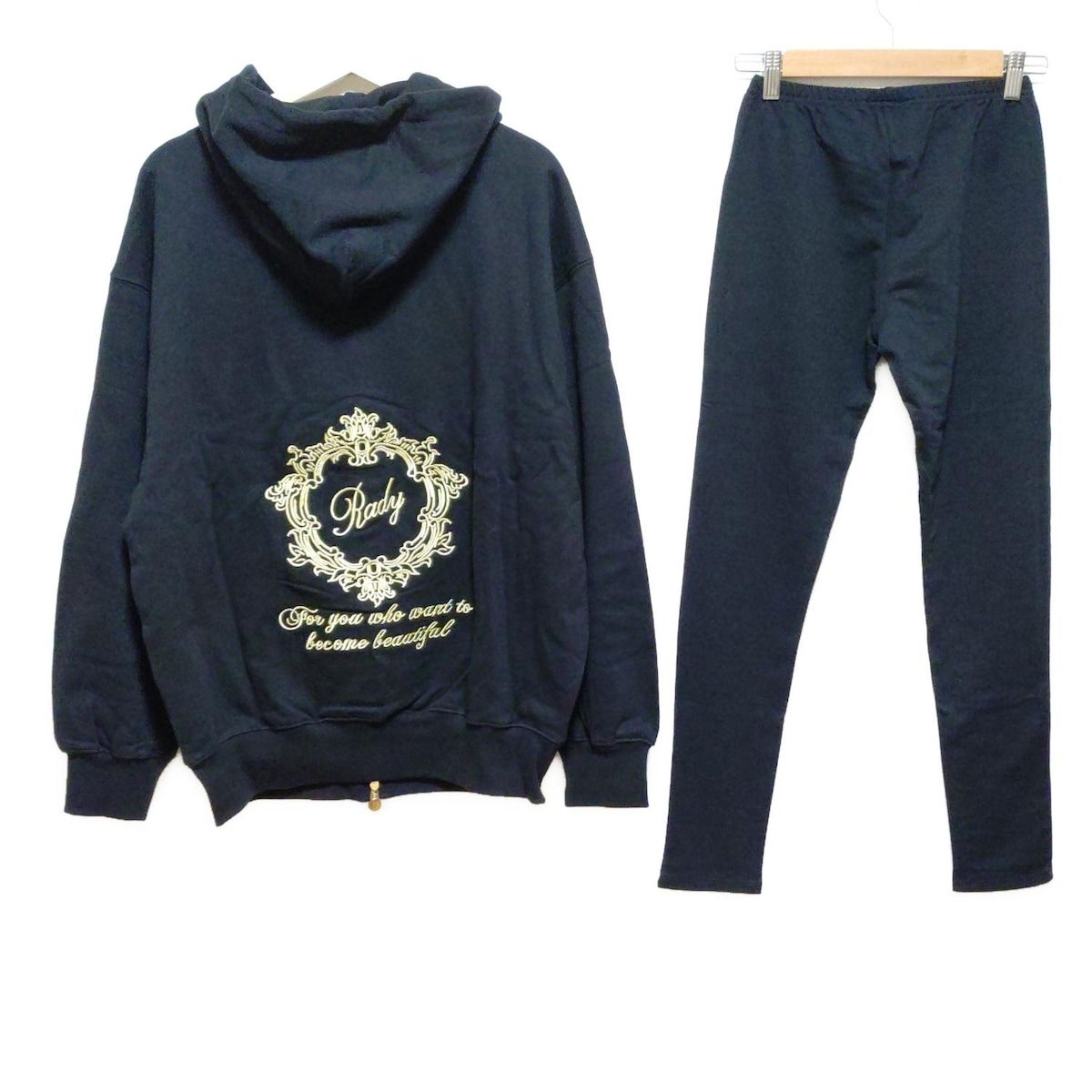 Rady レディ レディースパンツセットアップ レディース - 黒×ゴールド 刺繍 ラメ ウエストゴム ジップアップ