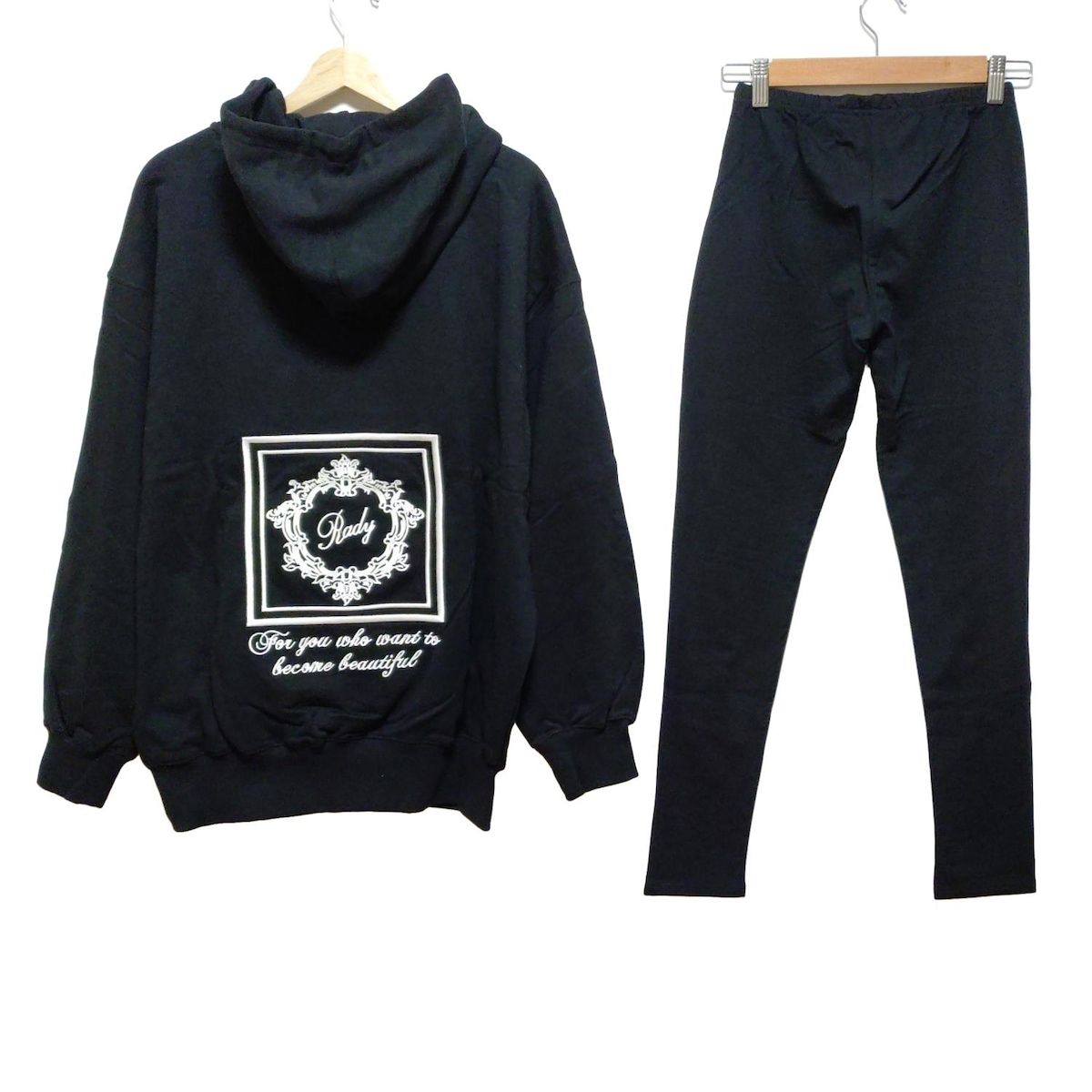 Rady レディ レディースパンツセットアップ レディース - 黒×白 刺繍 ウエストゴム ジップアップ