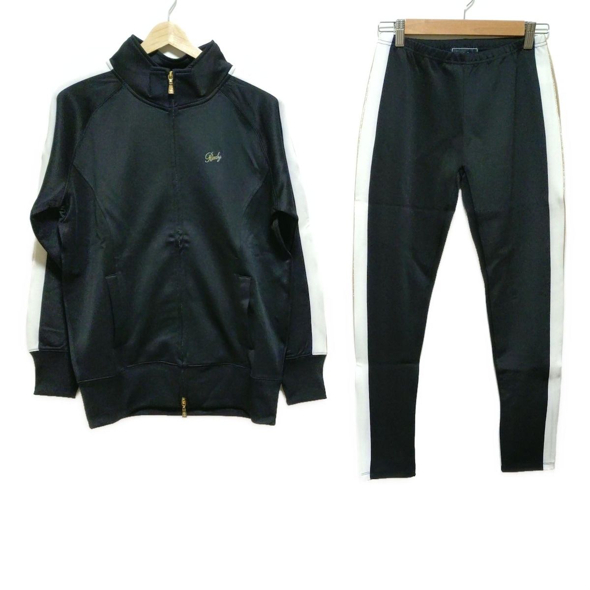 Rady レディ レディースパンツセットアップ レディース - 黒×白×ゴールド ラメ|ウエストゴム|ジップアップ