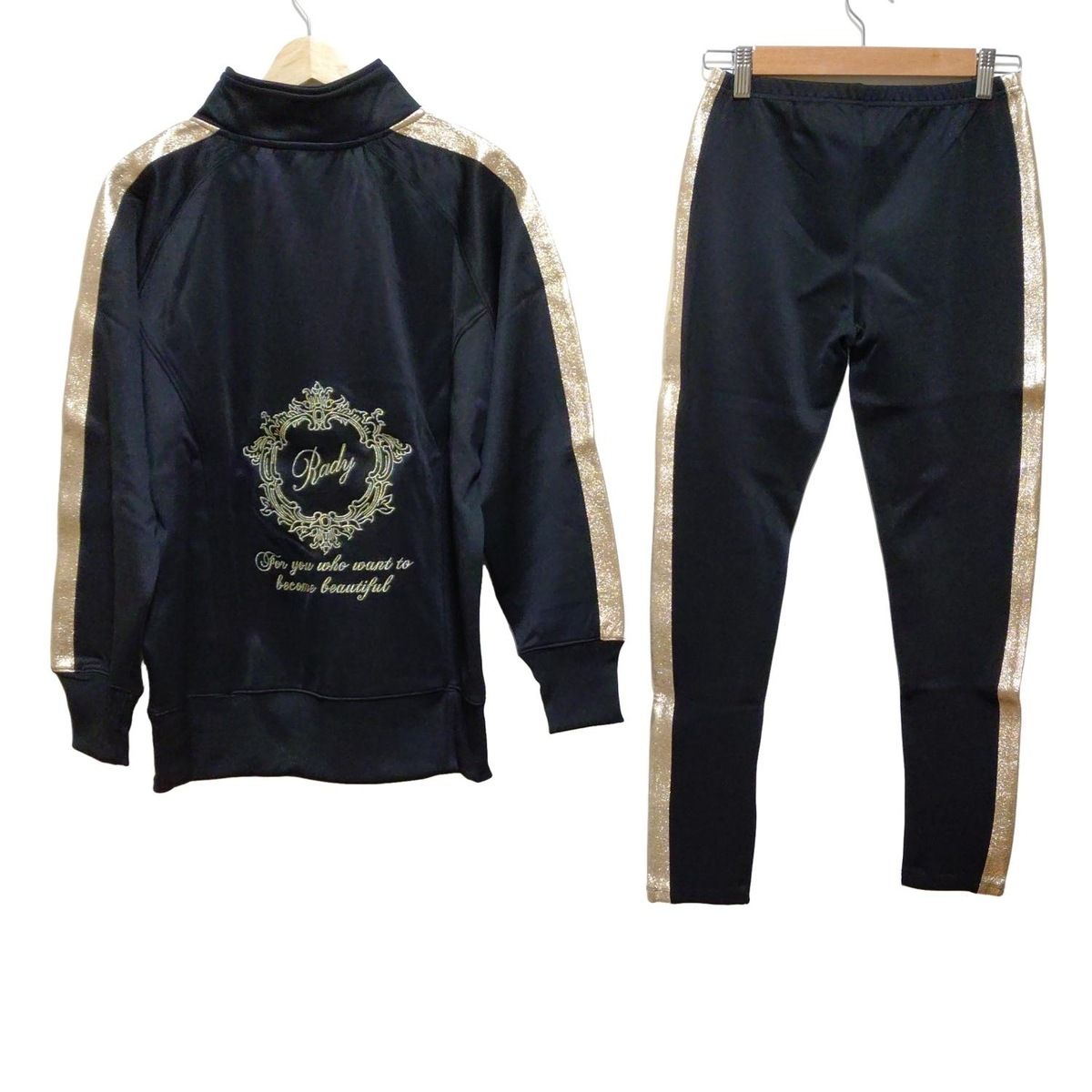 Rady レディ レディースパンツセットアップ レディース - 黒×白×ゴールド ラメ ウエストゴム ジップアップ