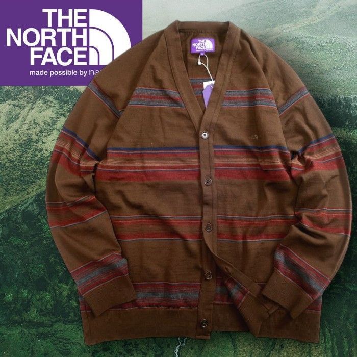 ノースフェイス パープルレーベル ナナミカ 日本製 Merino Field Striped Cardigan メリノウール ストライプ カーディガン ブルゾン NT6356N 定価2.9万 ブラウン ▲089 40229k03
