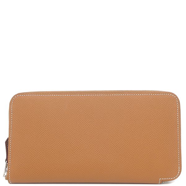 エルメス HERMES 長財布 アザップロング シルクイン ヴォーエプソン ゴールド シルバー金具 茶 ラウンドファスナー K刻印 製 箱