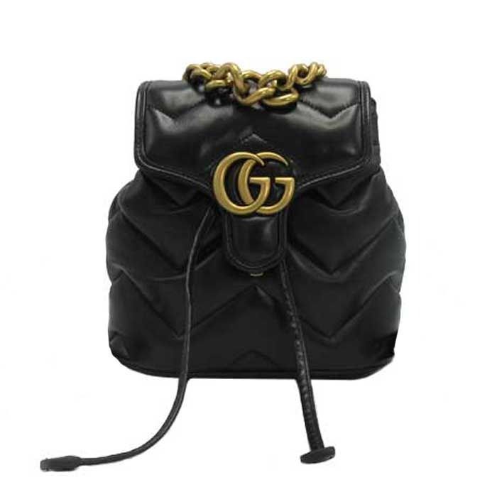 グッチ バッグ リュック GUCCI GG BACKPACK GGマーモント キルティング ナッパレザー チェーンハンドル ミニリュック 777253 AAC74 1000 ブラック ブティックライン レディース
