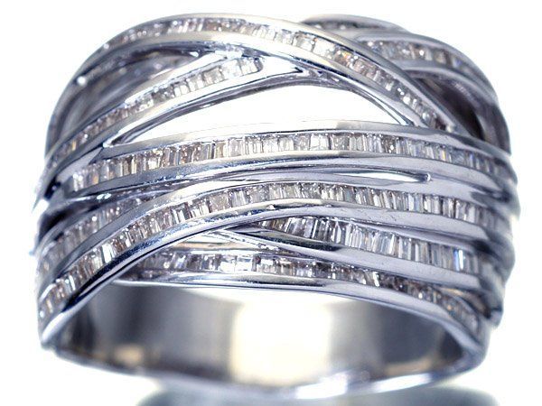 ジュエリー 複雑に交差するデザイン 良質天然バケットカットダイヤモンド3.00ct 超 Pt900リング h7962iro 送料無料