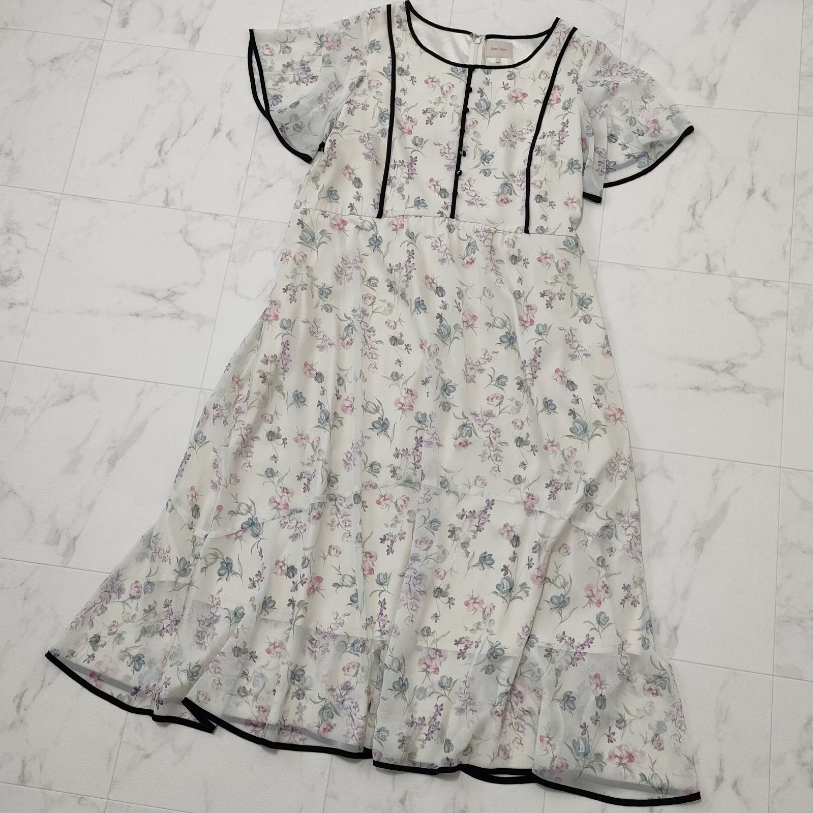 Rose Tiara ローズティアラ エアリーボタニカルフラワーワンピース フ 袖 花柄 ロング丈