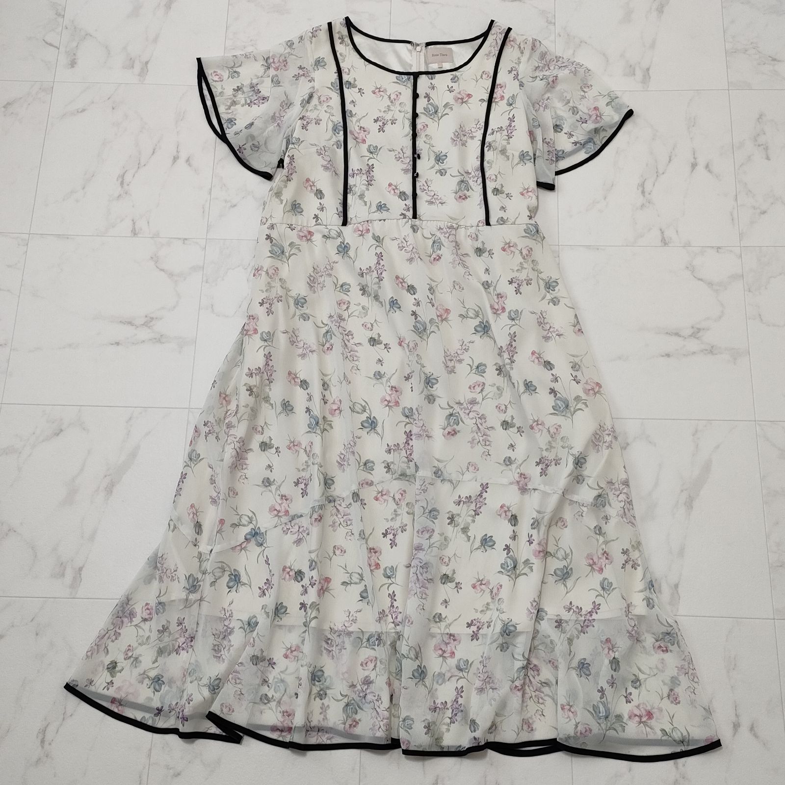 Rose Tiara ローズティアラ エアリーボタニカルフラワーワンピース 50サイズ フ 袖 花柄 ロング丈