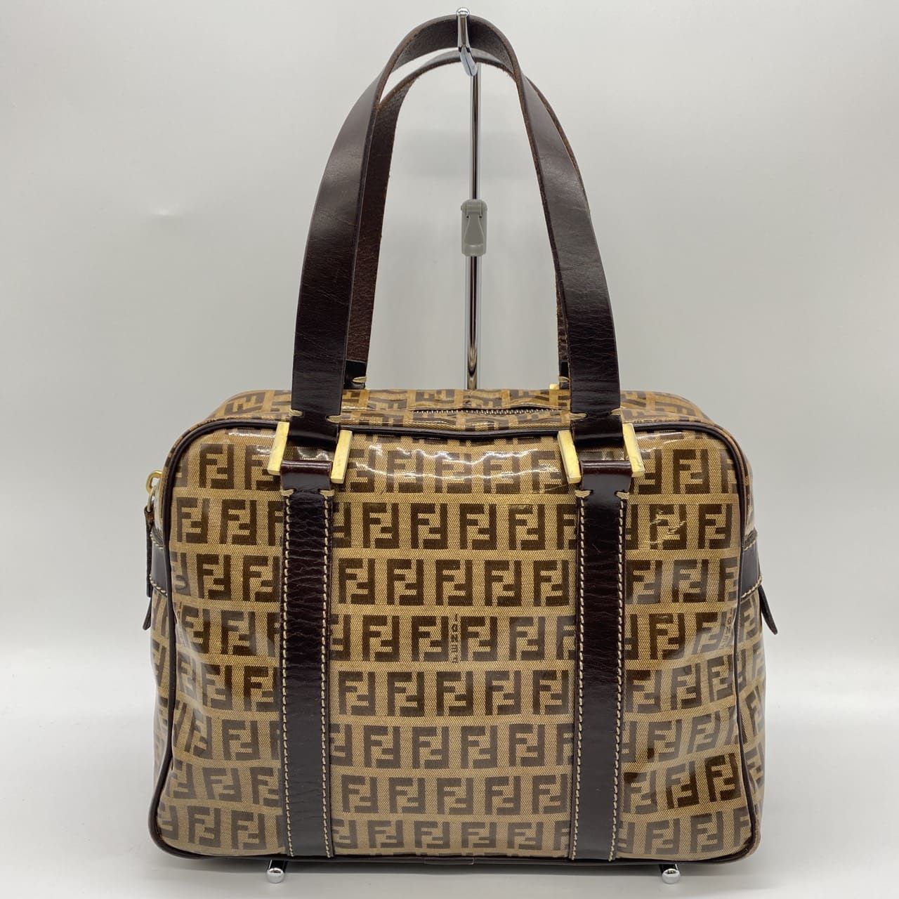 FENDI フェンディ ズッキーノ ハンドバッグ トートバッグ ショルダーバッグ コーティングキャンバス レザー ブラウン ヴィンテージ レディース メンズ