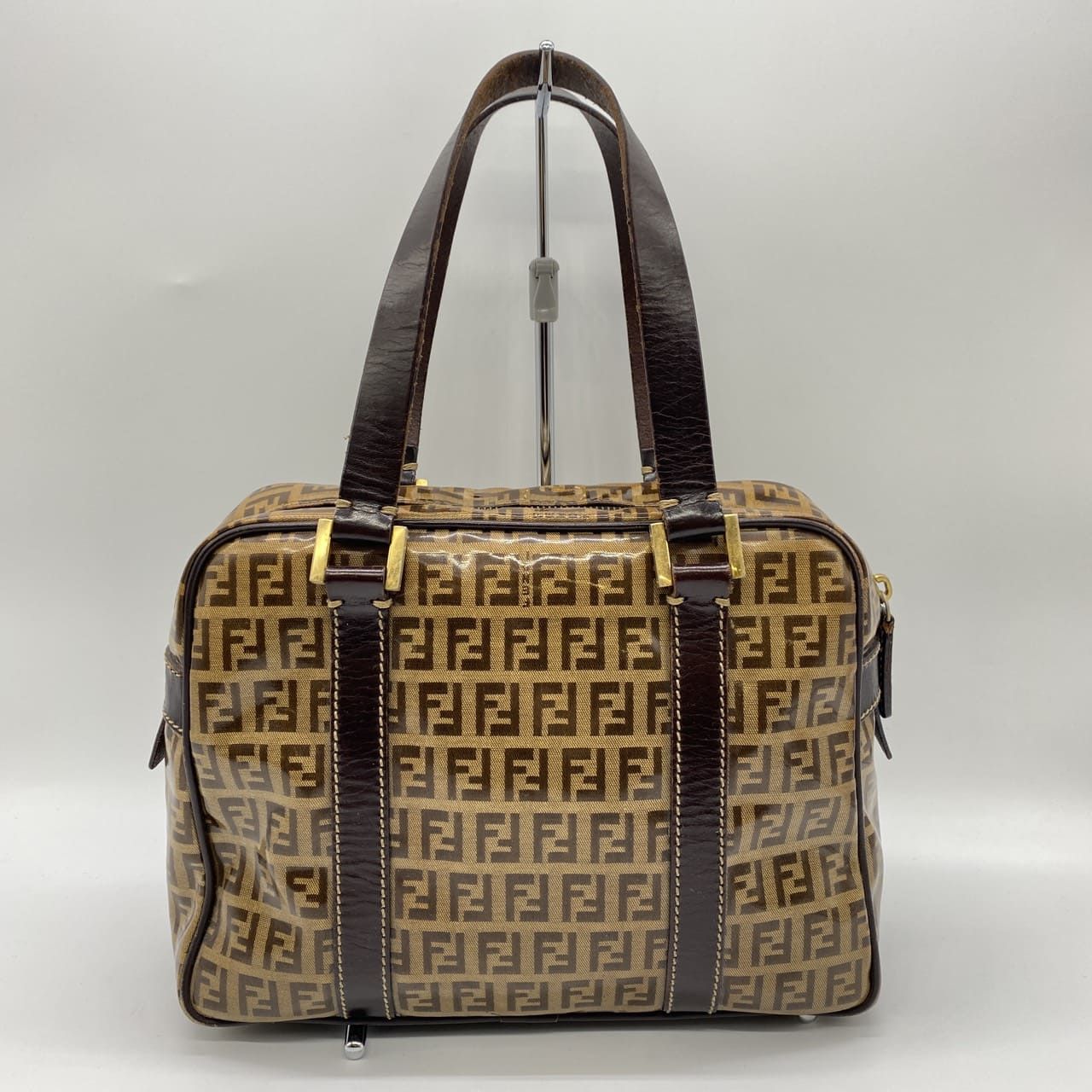 FENDI フェンディ ズッキーノ ハンドバッグ トートバッグ ショルダーバッグ コーティングキャンバス レザー ブラウン ヴィンテージ レディース メンズ