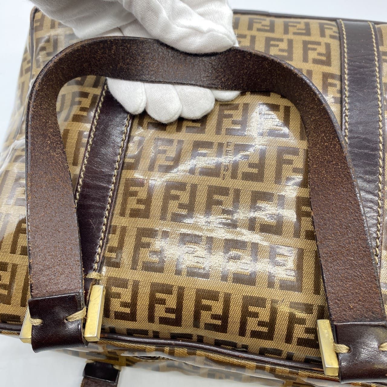 FENDI フェンディ ズッキーノ ハンドバッグ トートバッグ ショルダーバッグ コーティングキャンバス レザー ブラウン ヴィンテージ レディース メンズ DECORATOM_COM_BR