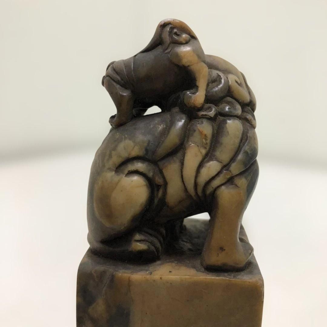 送料無料 獅子鈕 印章 石印 篆刻 書道具 骨董 古印材 書画 雅印 文房具