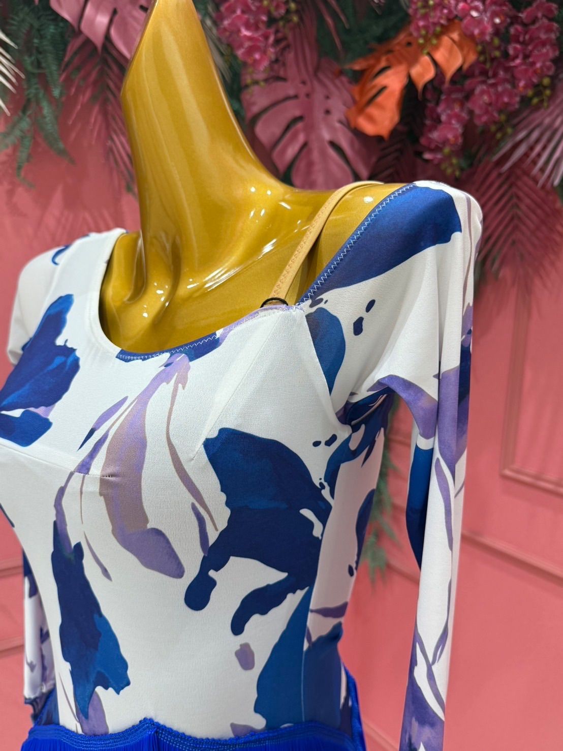 社交ダンス gentil ジャンティ authentic ラテン ワンピース トライアル ブルー ホワイト 青 白 252307003