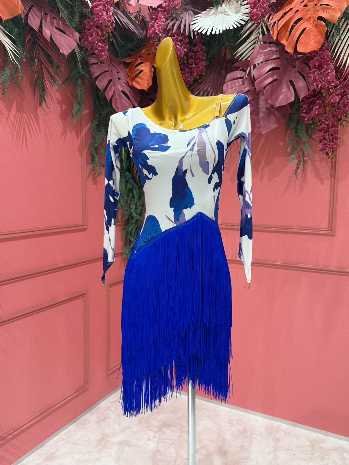 社交ダンス gentil ジャンティ ラテン ワンピース トライアル ブルー ホワイト 青 白