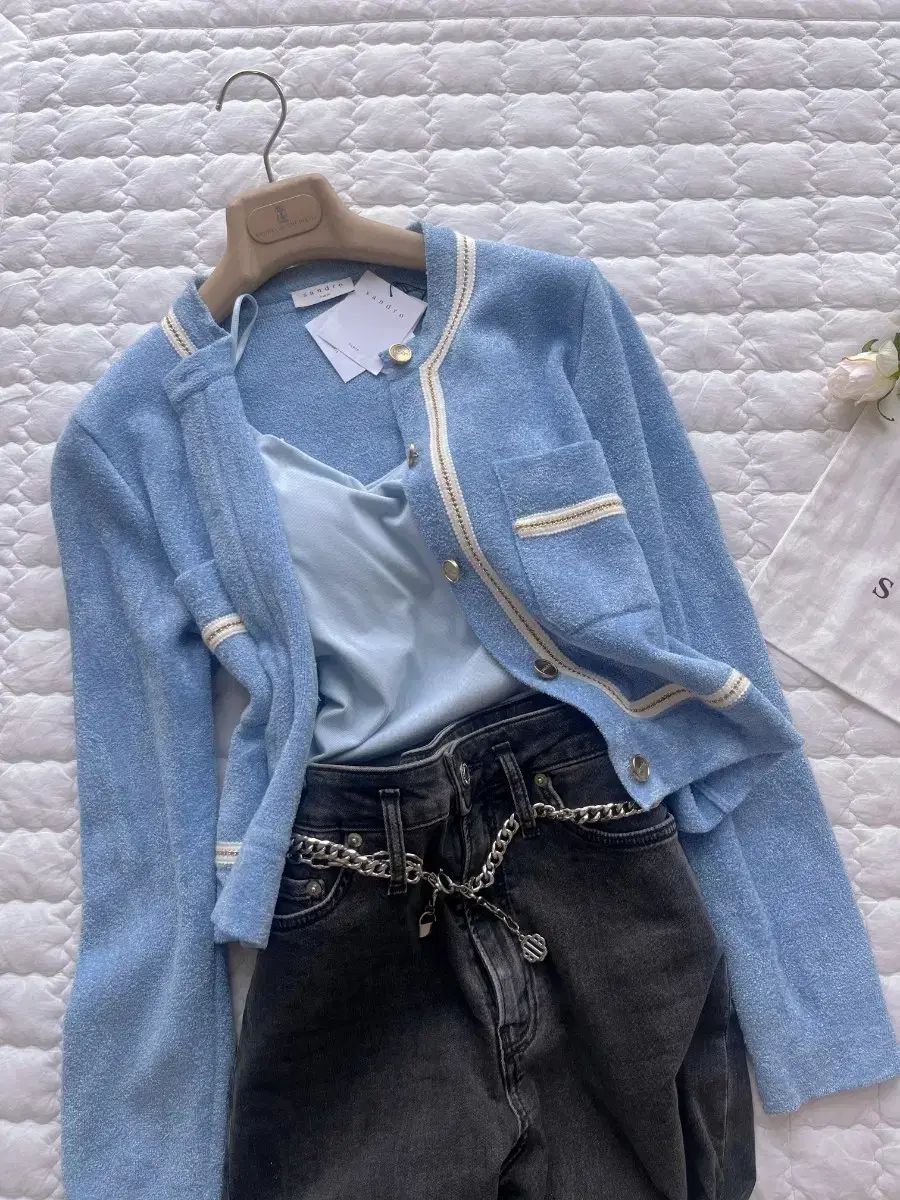 サンドロ チェーン 長袖 カーディガン セーター ニット アウター