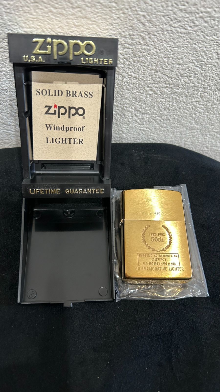 ♥品●ZIPPO ジッポ 50th SOLID BRASS ソリッドブラス 真鍮 COMMEMORATIVE 喫煙グッズ オイルライター ゴールド ケース付き メンズ