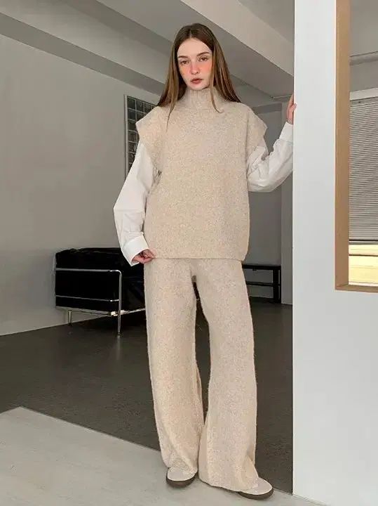 バスカラ ウール ニットベスト セットアップ 3COLOR