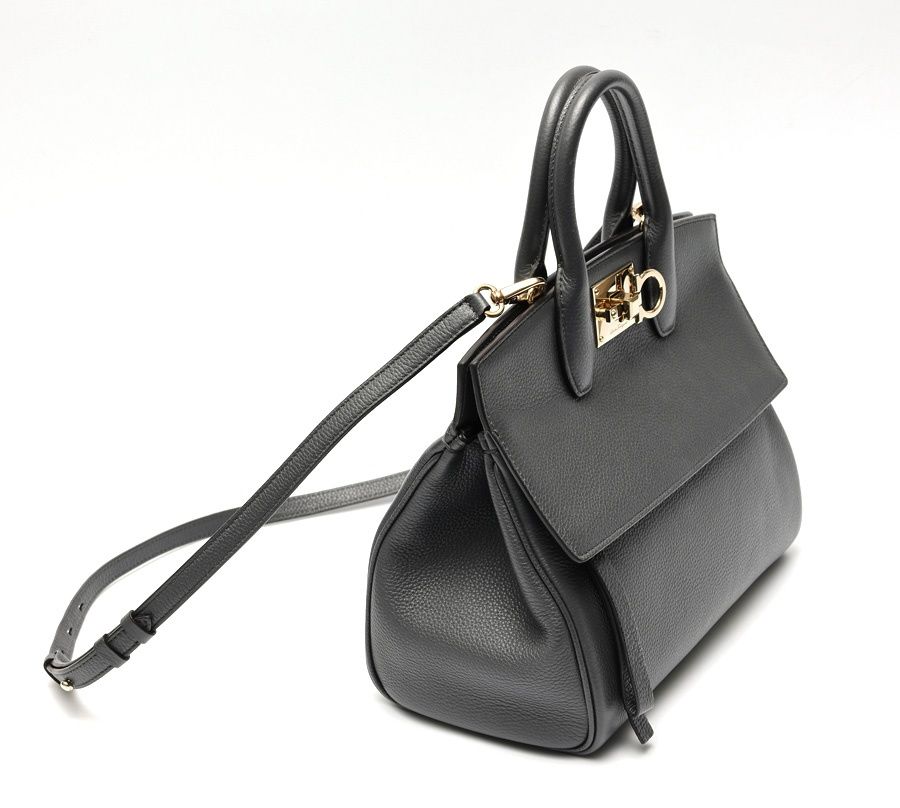 フェラガモ | FERRAGAMO スタジオバッグ スモール 21H159 カタオシ レザー グレー 商品番号 S-159384