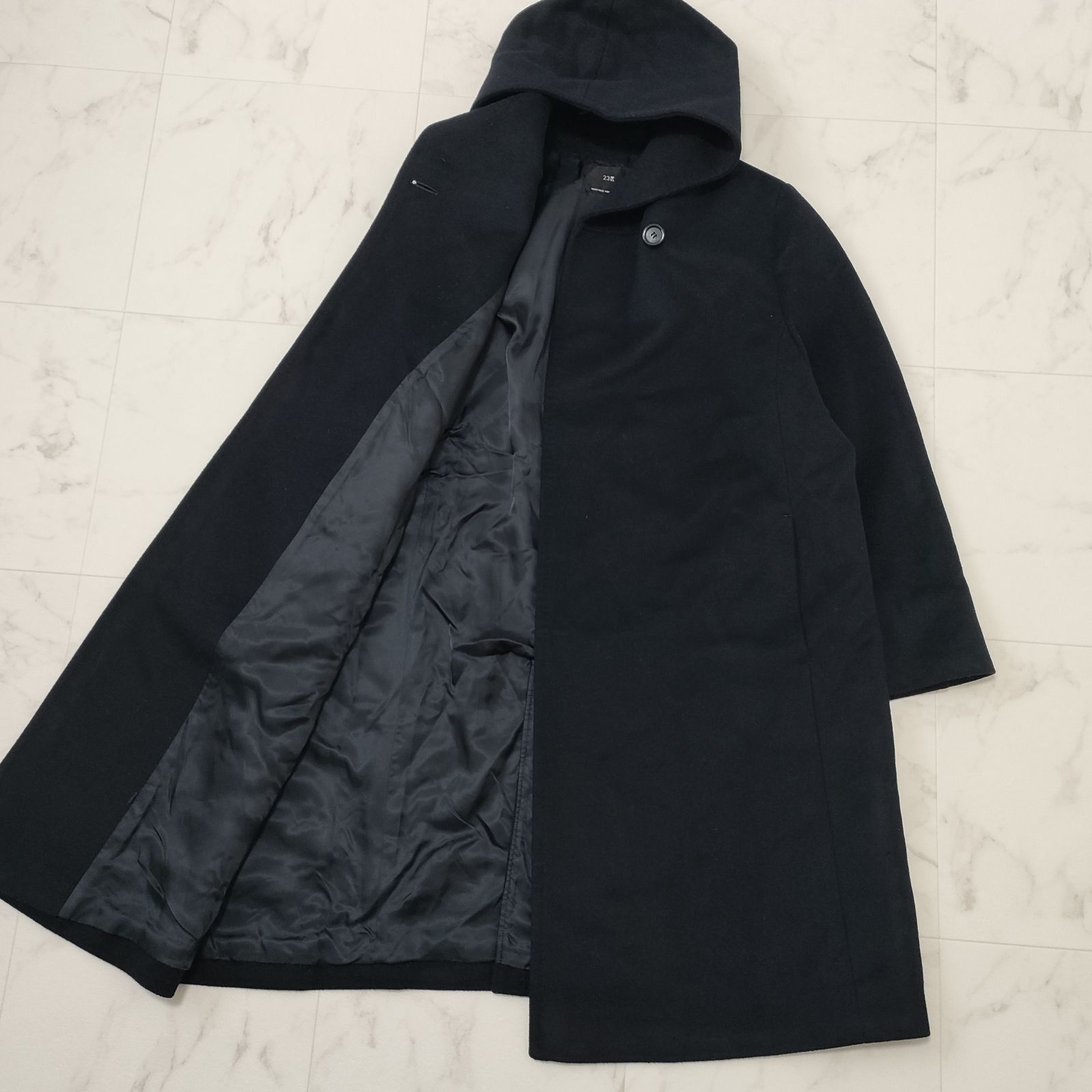 23区 ウールアンゴラビーバーフーデットコート 大きいサイズ44 2XL