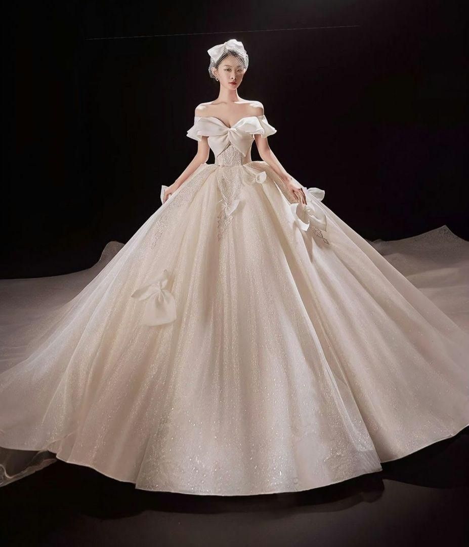 ️大胆リボンの大人可愛いプリンセスドレス ️フォトウェディング 編み上げ