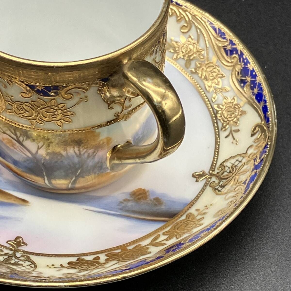 オールドノリタケ「白鳥の湖」風景図カップ＆ソーサー